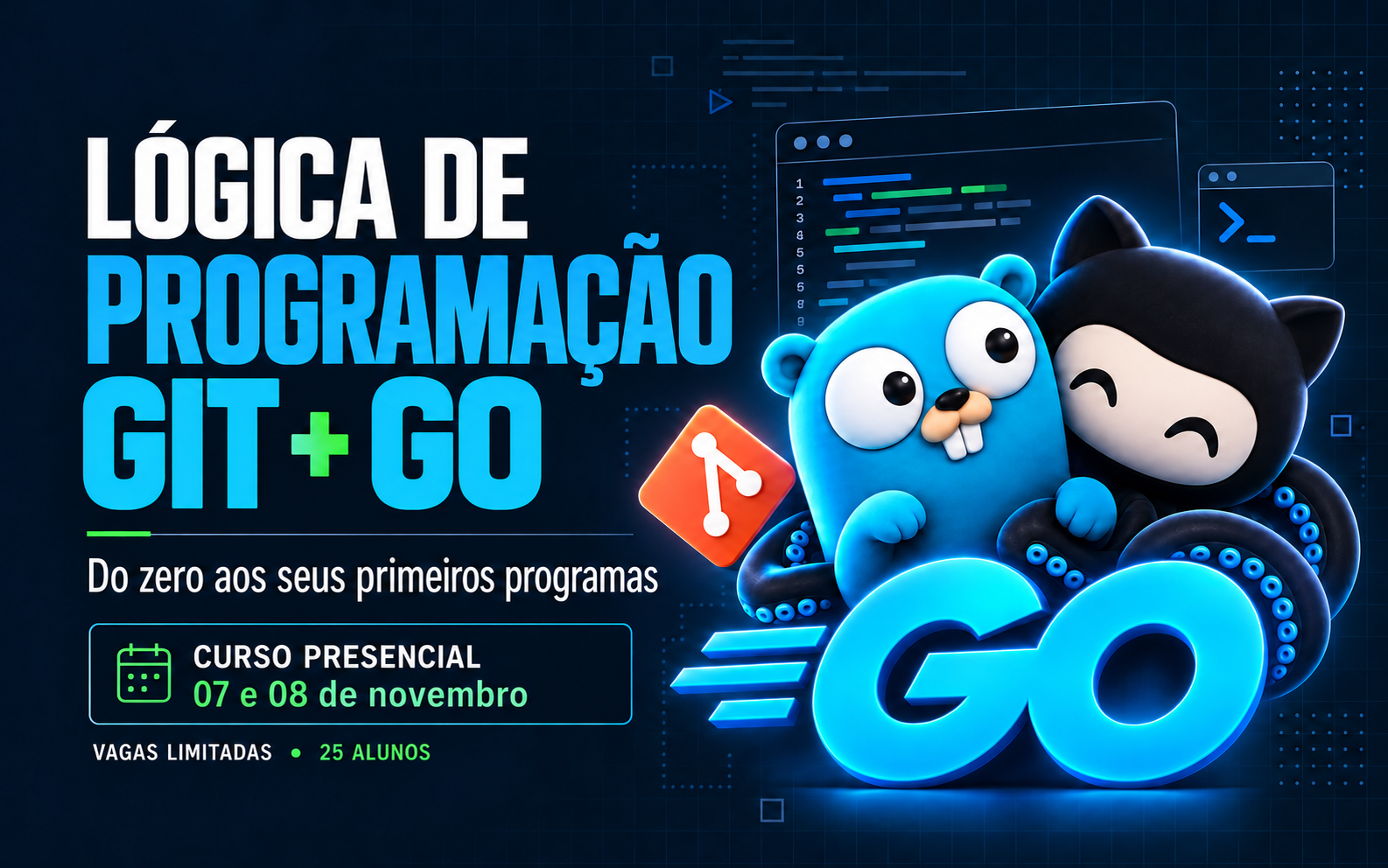 Capa do curso Lógica de Programação com Go + Github